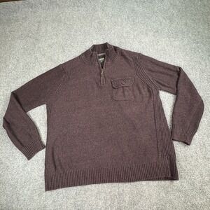 Outdoor Life Sweater Pullover Mens L Marled Burgundy 1/4 Zip Chest Pocket Preppy
